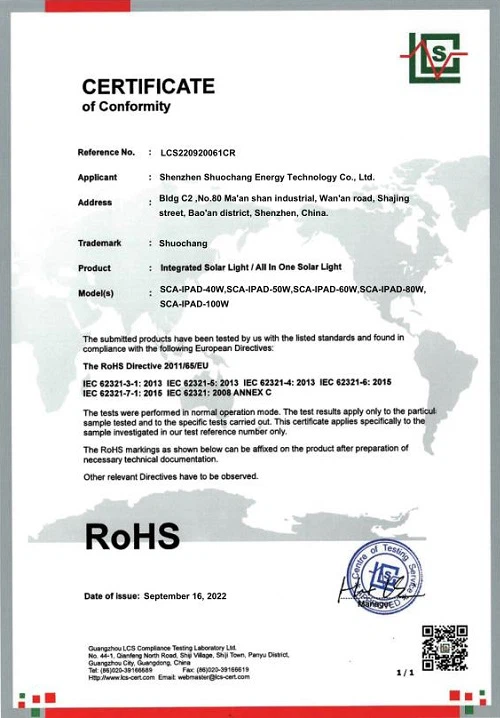 SCA-IPAD ROHS Certificate SCA-IPAD ROHS Certificate